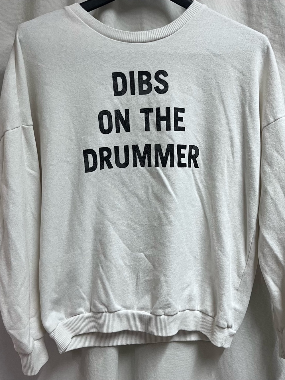 Hollister 2008 Dibs On The Drummer Sweatshirt White Medium Groupie Band Oversize